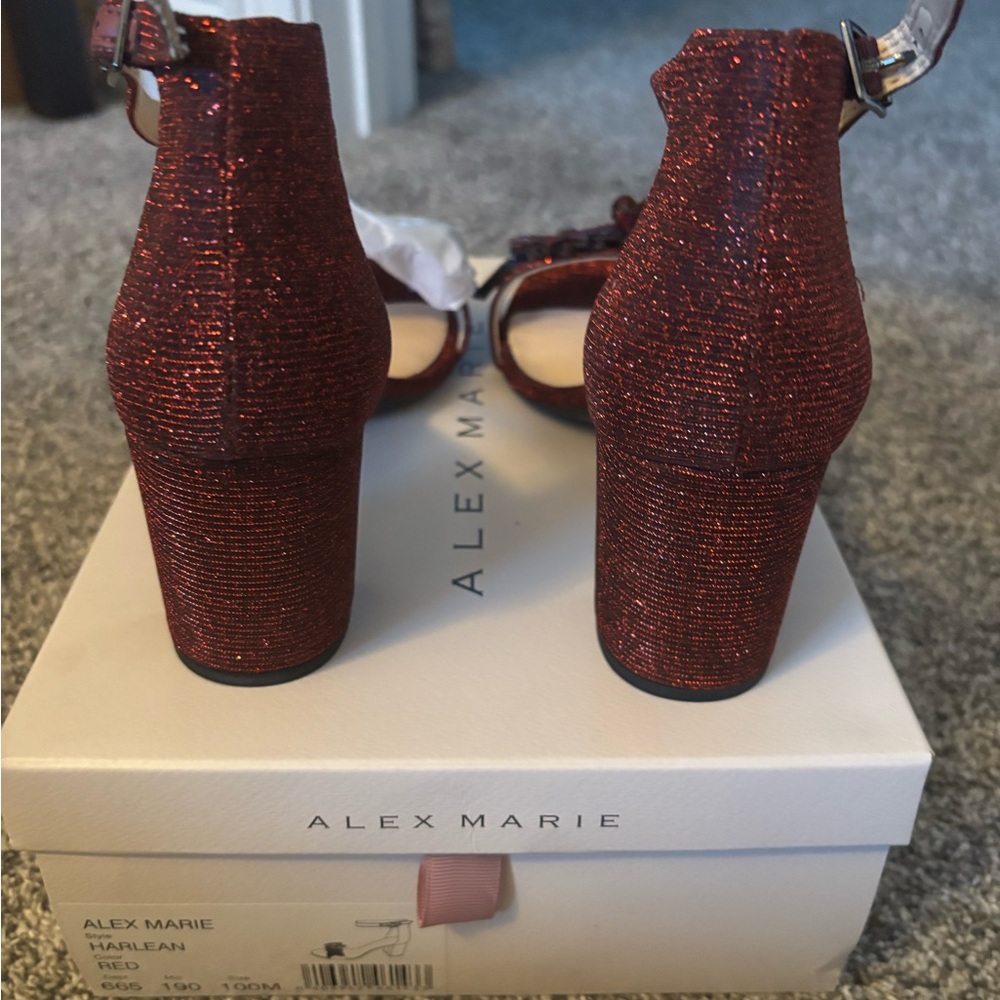 Alex Marie Red Glitter Heels with Block Heel